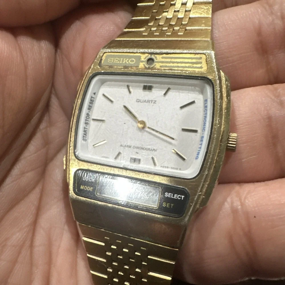 Working Vtg Seiko Quartz Analog/digital H259-5009 Gold Tone 33mm Mens Watch Rare
